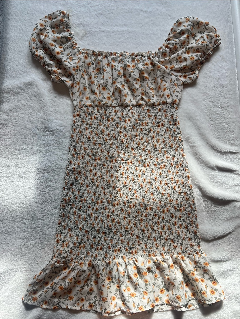 Source Unknown White Mini Dress with Orange Floral Print